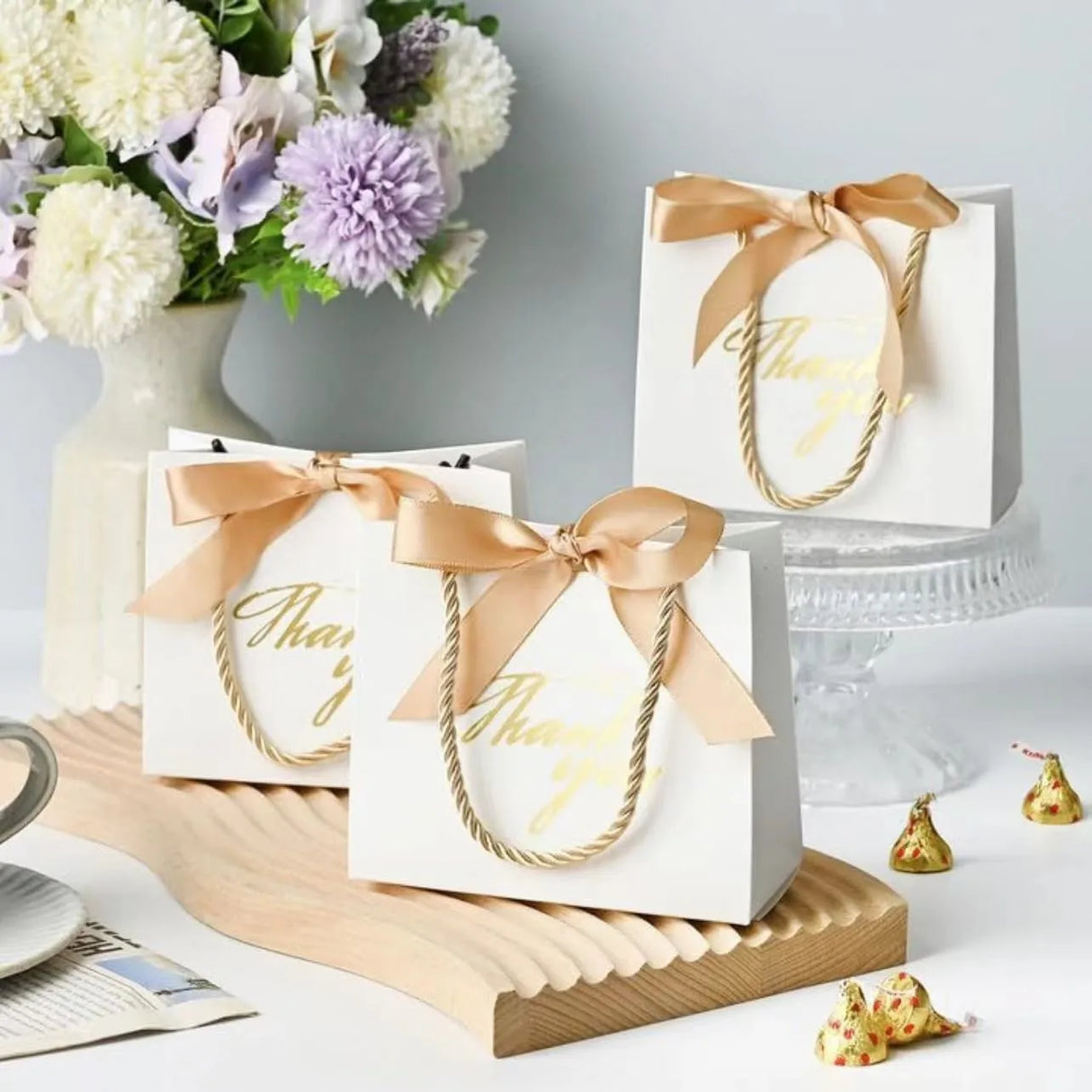 |ノベルティ用品 | リボン付きサンキューギフトバッグ10個セット | 約20×12c