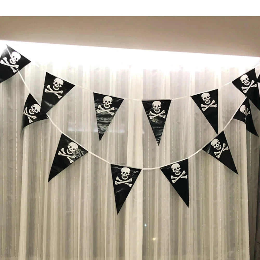 イベント・ハロウィン装飾|海賊パーティー用スカルバナーガーランド