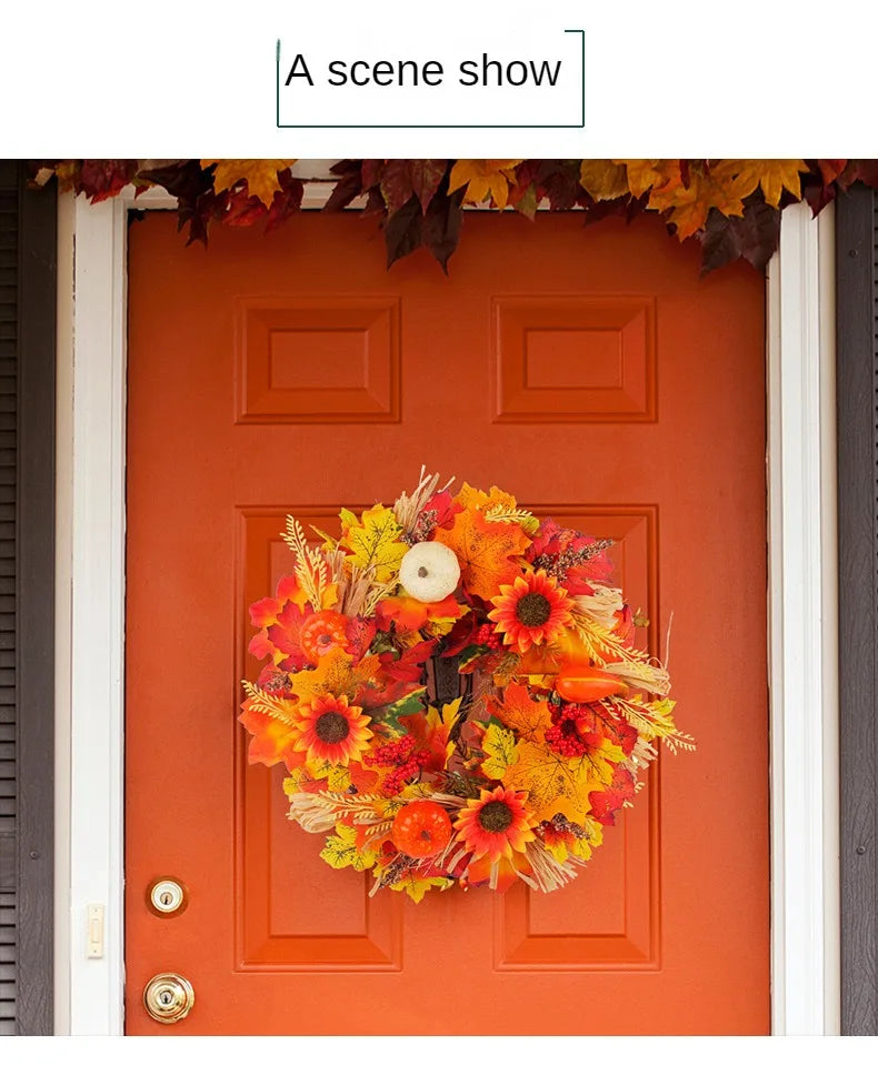 イベント・ハロウィングッズ|秋色リースカボチャとメープルリーフ装飾