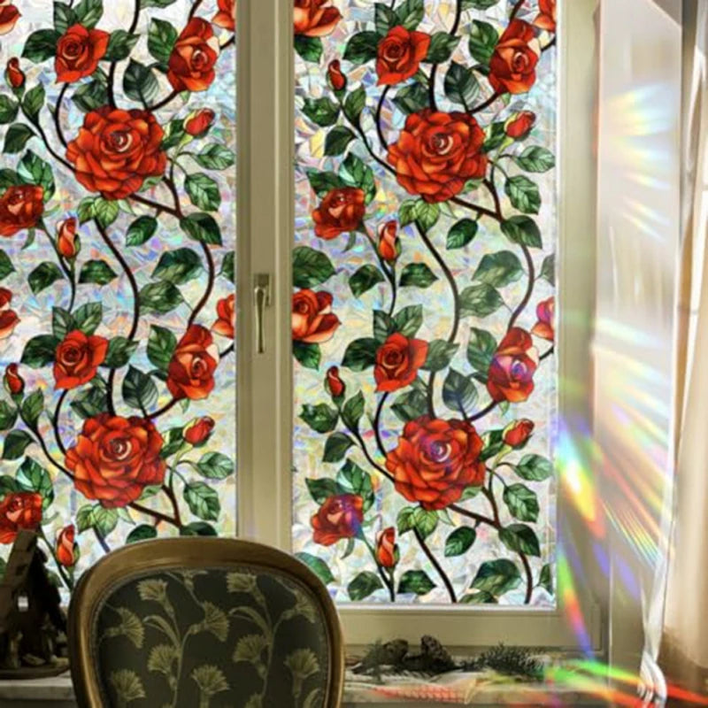 フラワー柄ステンドグラス風 ウィンドウフィルム(UVカット・静電気吸着タイプ)