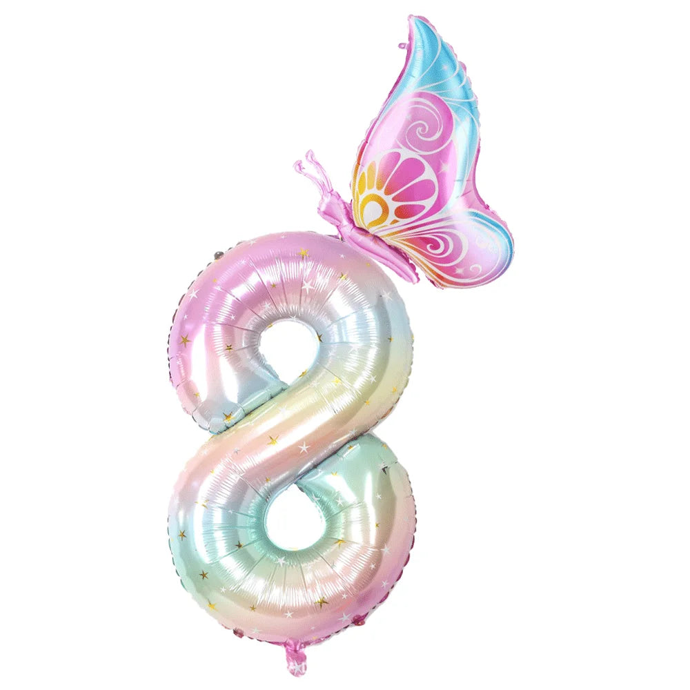 バルーン装飾 数字・バタフライなどレインボーカラーバルーン 誕生日用