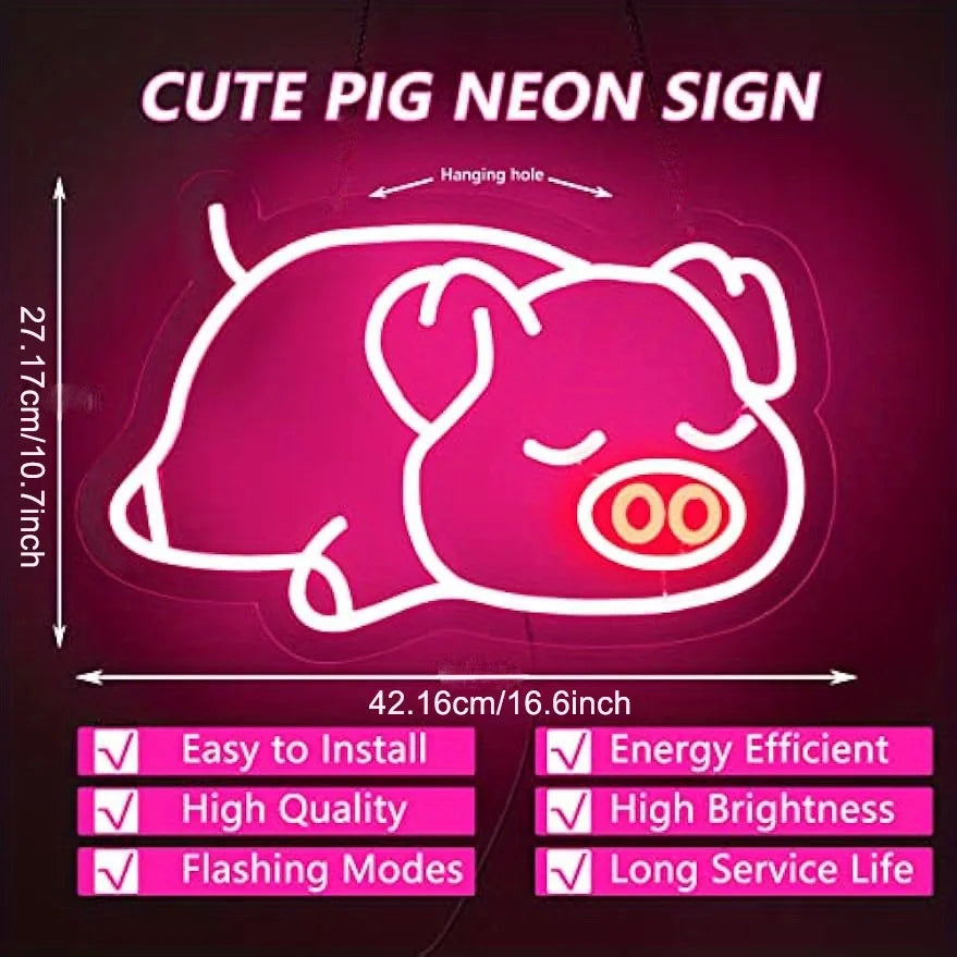 かわいい豚のLEDネオンサイン(ネオン看板) 調光可能