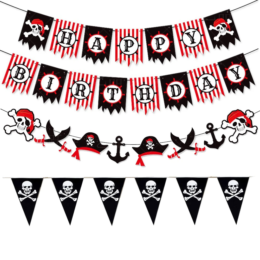 イベント・ハロウィン装飾|海賊パーティー用スカルバナーガーランド