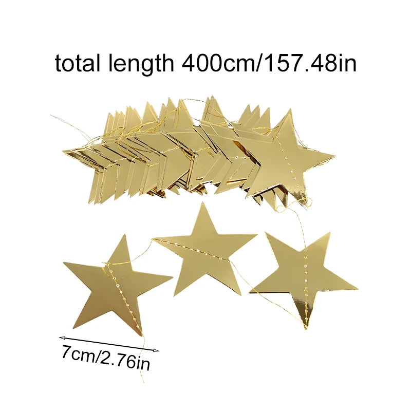 イベント・クリスマス装飾|カラフル星型バナー ゴールドシルバーガーランド