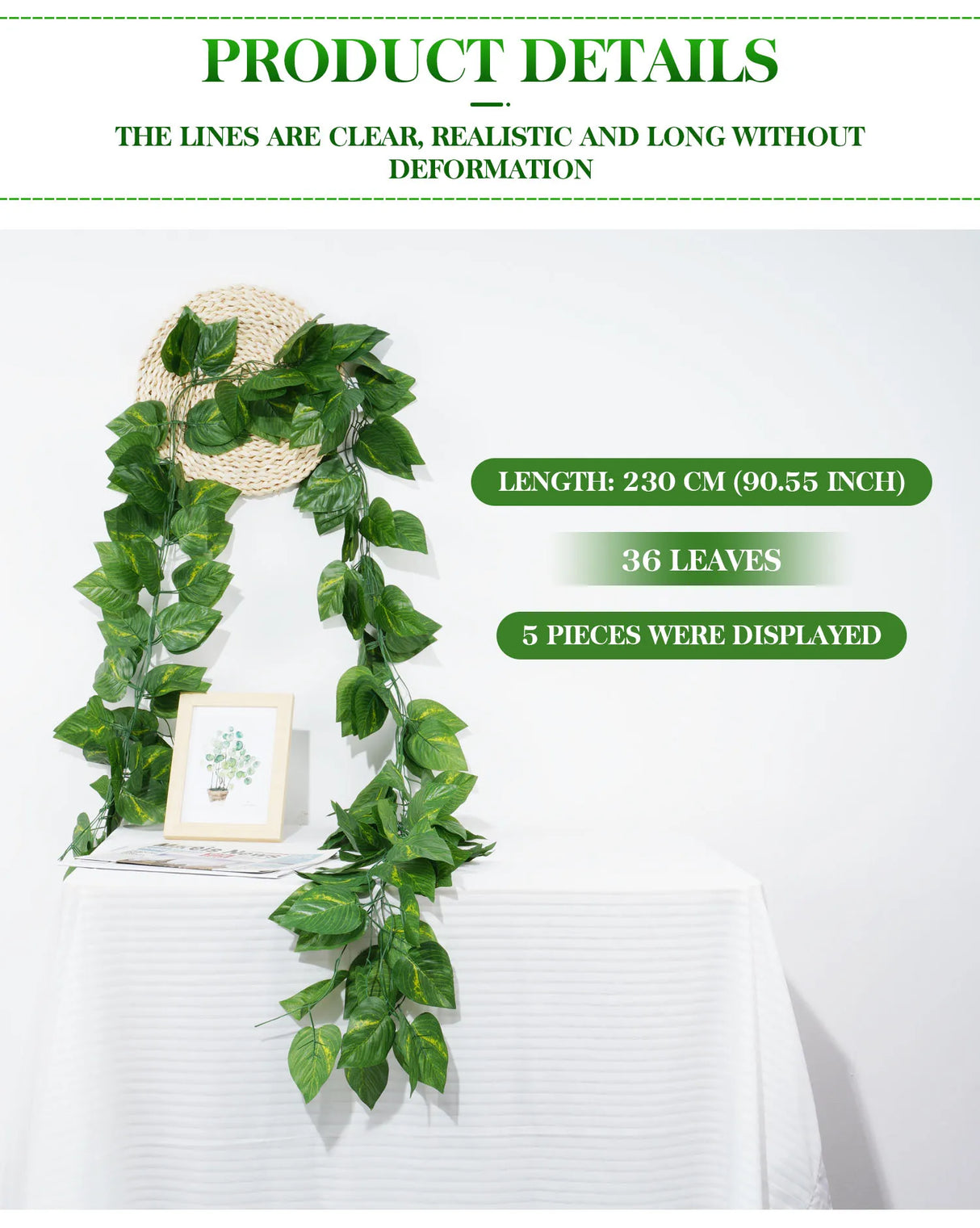 230cm・葉っぱのつる・人工吊り下げ植物・リアナ