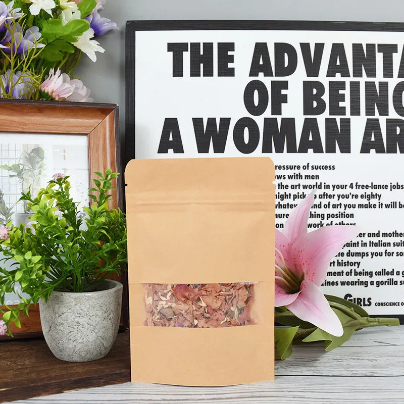 |ノベルティ用品 |透明 窓・ジッパー付きクラフト紙袋 10個セット