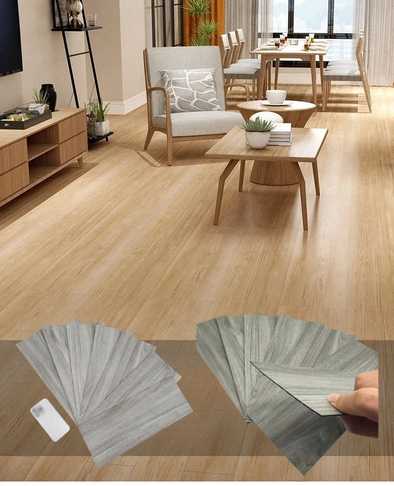 DIYフロアシート 天然木目風 床ステッカー 幅15.2㎝ x 40cm 10枚入