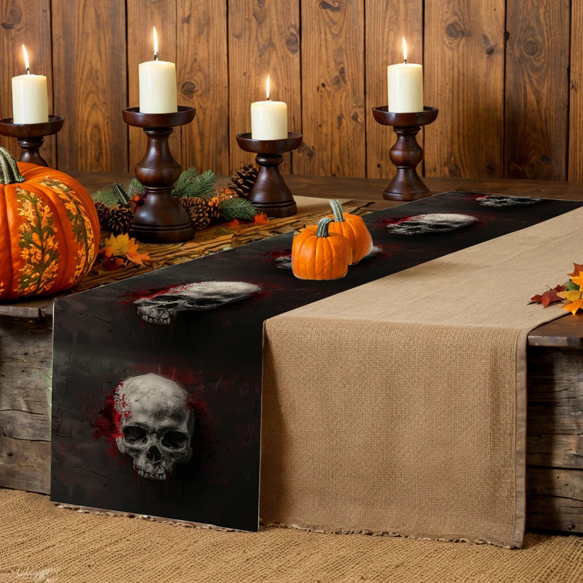 イベント・ハロウィングッズ|スカル柄 テーブルランナー 装飾