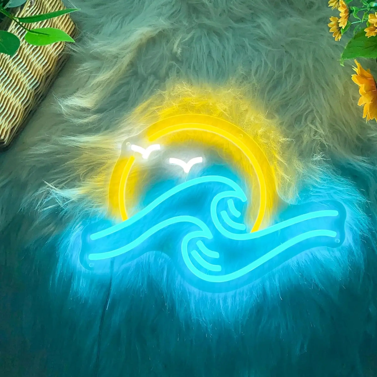 太陽と波モチーフ LEDネオンサイン(ネオン看板) 調光可能