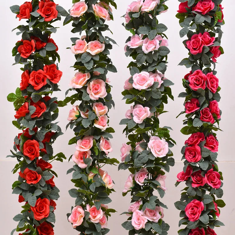 パーティー・ガーデン装飾|造花バラつるガーランド(2.2M)