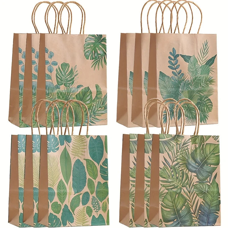 |ノベルティ用品 | ボタニカルプリントクラフト紙バッグ12枚セット | W15×H21×D8c
