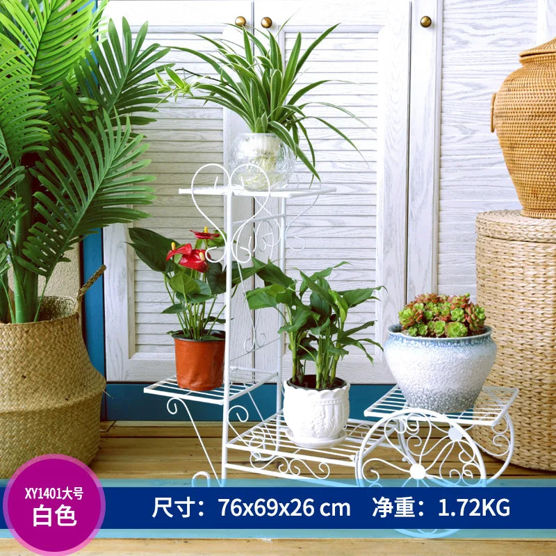 ガーデン・インテリア装飾|アイアン製かわいい花車型フラワースタンド