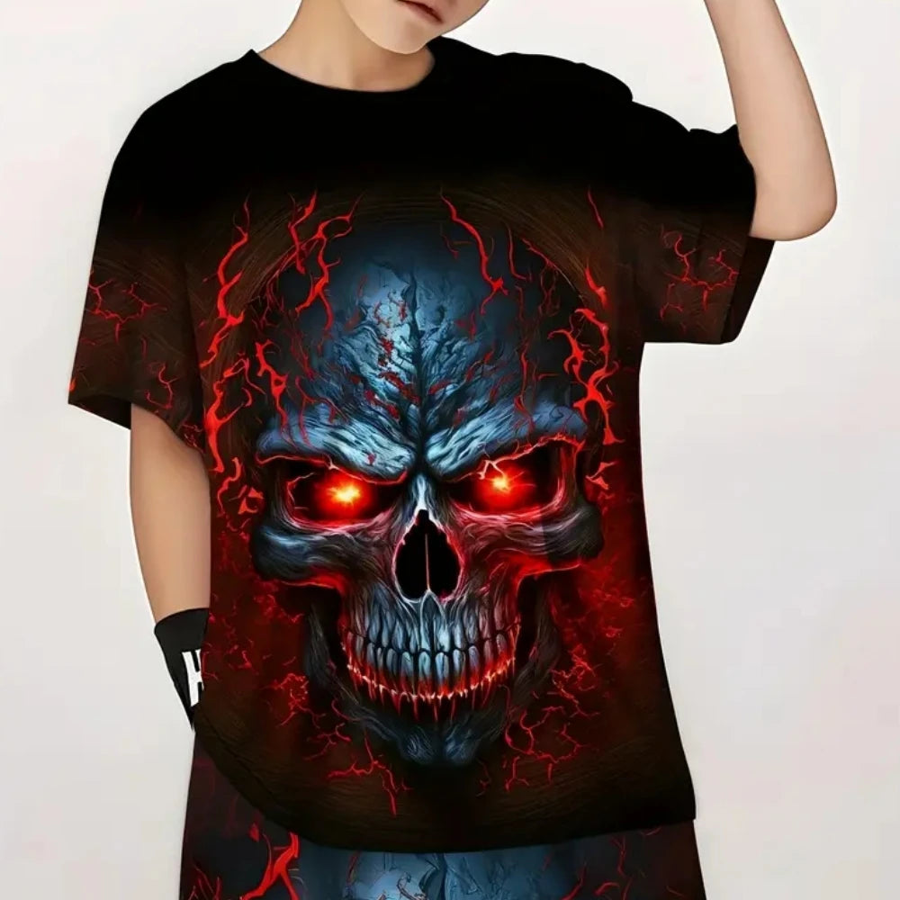 イベント・ハロウィングッズ|スカルプリント半袖Tシャツ(110c~160c)