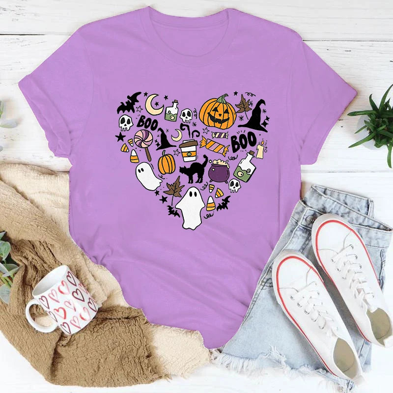 イベント・ハロウィングッズ|レディース パンプキンハート柄 Tシャツ(XS~4XL)