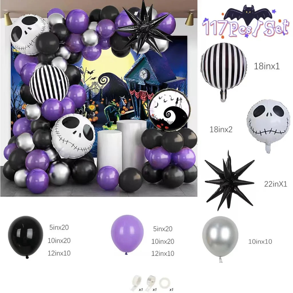 イベント・ハロウィン装飾|スカル型& 丸型&星型バルーンセット( 117個)