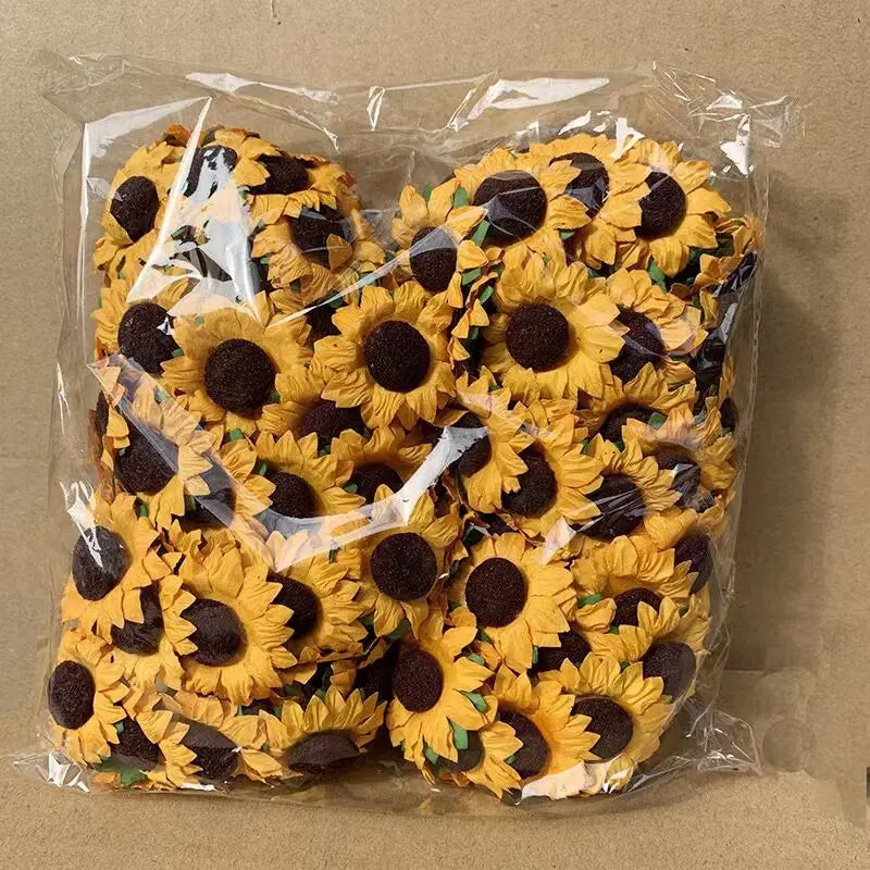 人工ひまわり 紙花 3.5cm/100個セット【エコ素材】DIY・パーティー装飾・ウェディング用