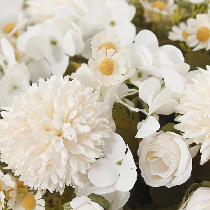 パーティー・インテリア装飾|シルク造花ローズ・ひまわり・アジサイセット(長さ約30㎝)