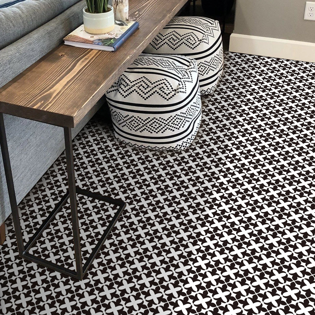 DIYフロアシート モダン柄タイル風 ステッカー 幅20cm x 300cm リフォーム