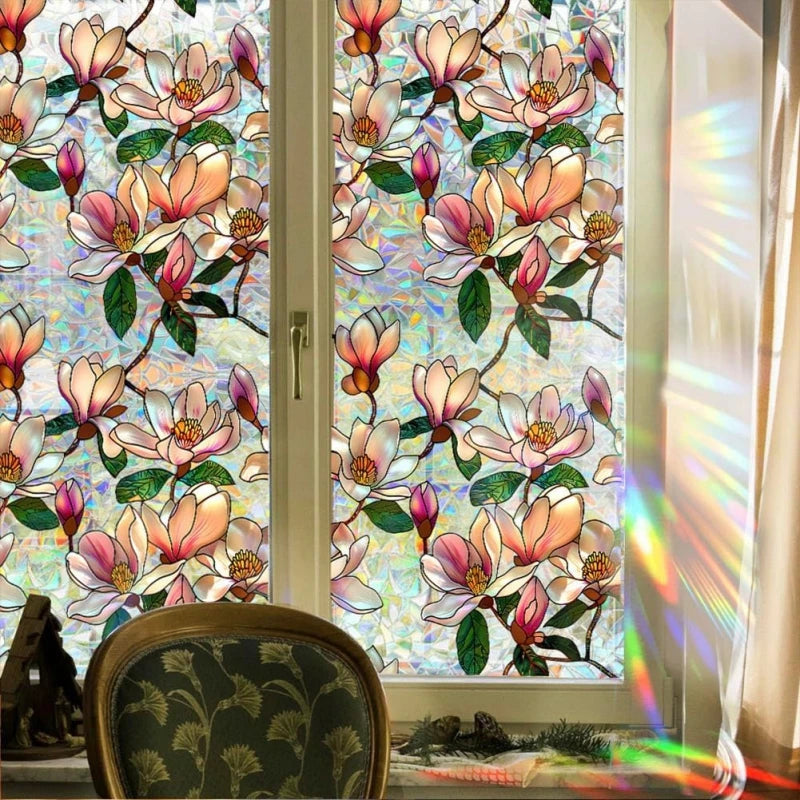 フラワー柄ステンドグラス風 ウィンドウフィルム(UVカット・静電気吸着タイプ)