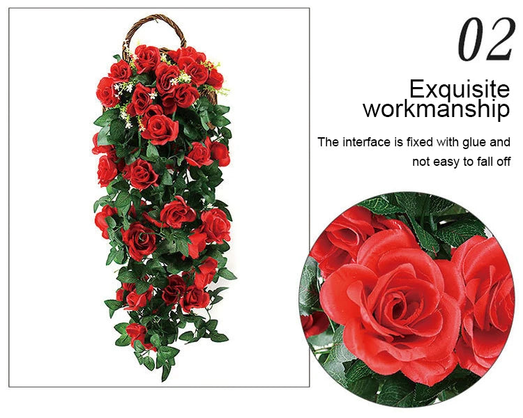 造花ハンギングローズ&アイビー壁掛け