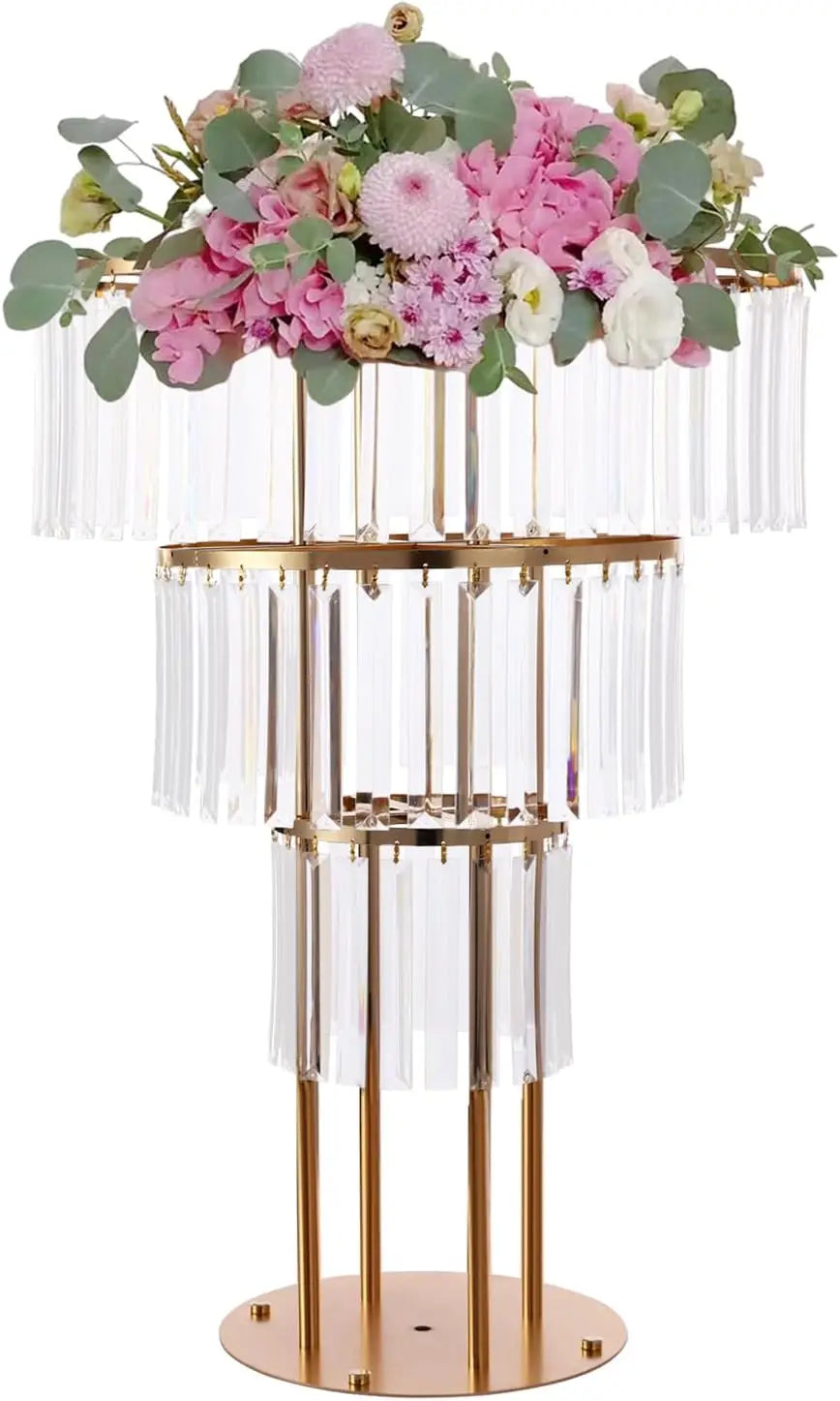 結婚式・インテリア装飾|ゴールドクリスタルフラワースタンド3段