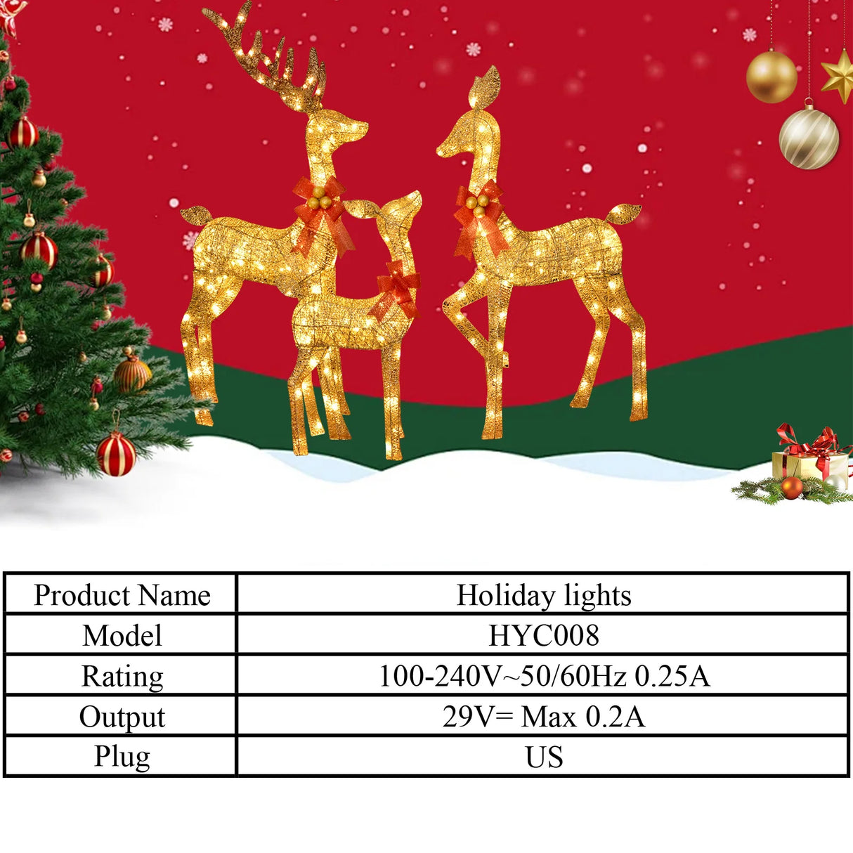 モチーフライト|イベント・クリスマス装飾|屋外用LDEライト付きトナカイセット(3体)