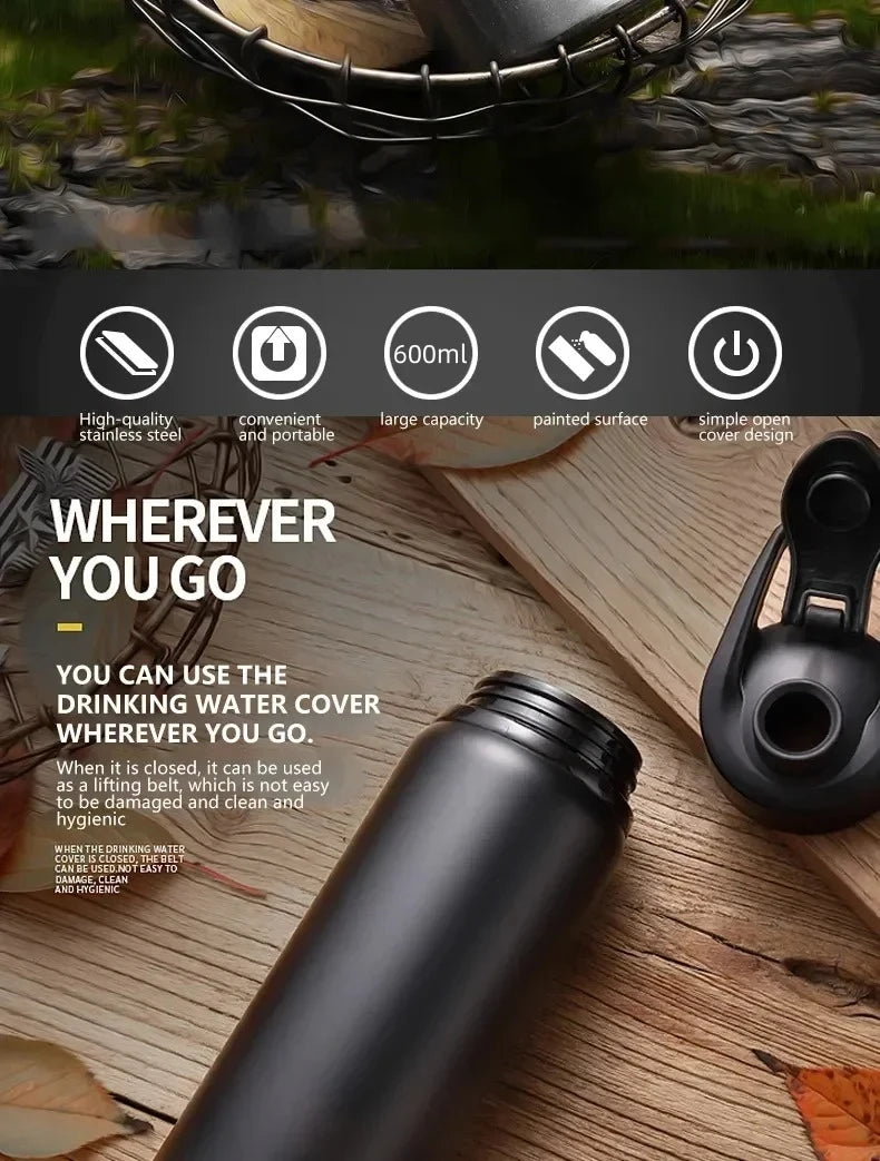 イベント・ノベルティ用品 ポータブルステンレスウォーターボトル 600ml 3色展開 アウトドア