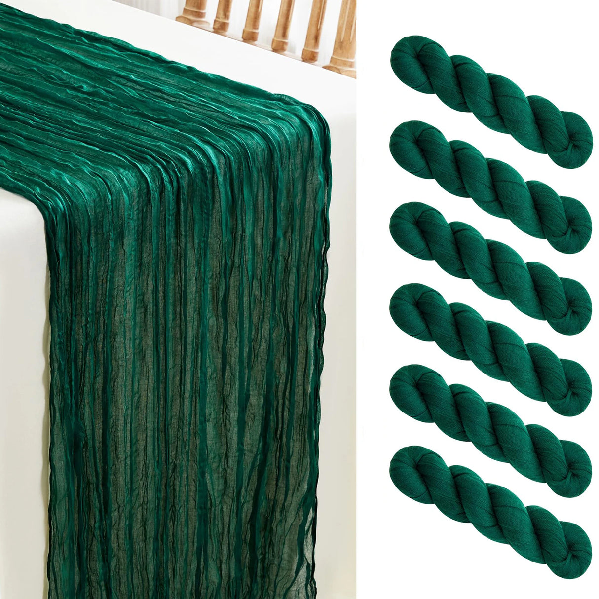 インテリア・パーティ装飾 | ワッシャー加工テーブルランナー6枚セット | 全長1.8m/3.4m/4m