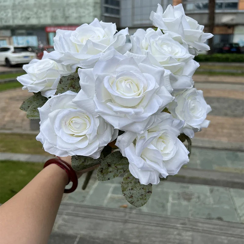 パーティー・インテリア装飾| 造花ダイヤモンドローズブーケ9輪1束(50c)