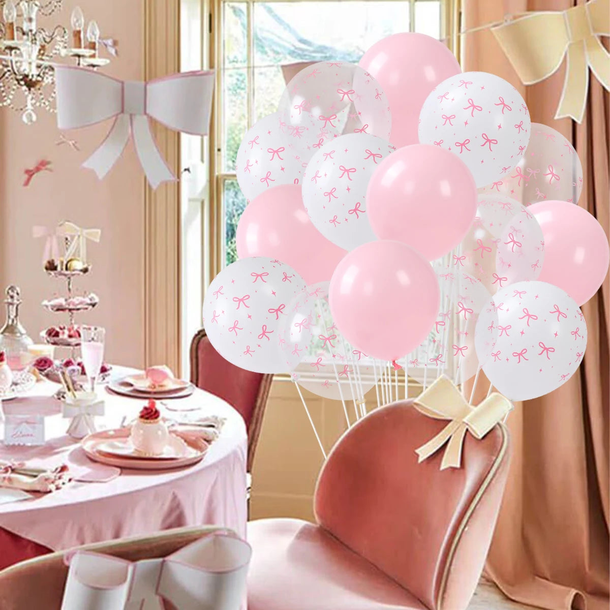 ピンクリボン付きラテックスバルーンセット