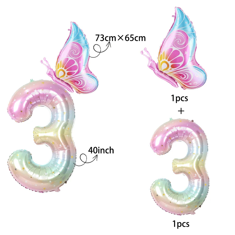 バルーン装飾 数字・バタフライなどレインボーカラーバルーン 誕生日用