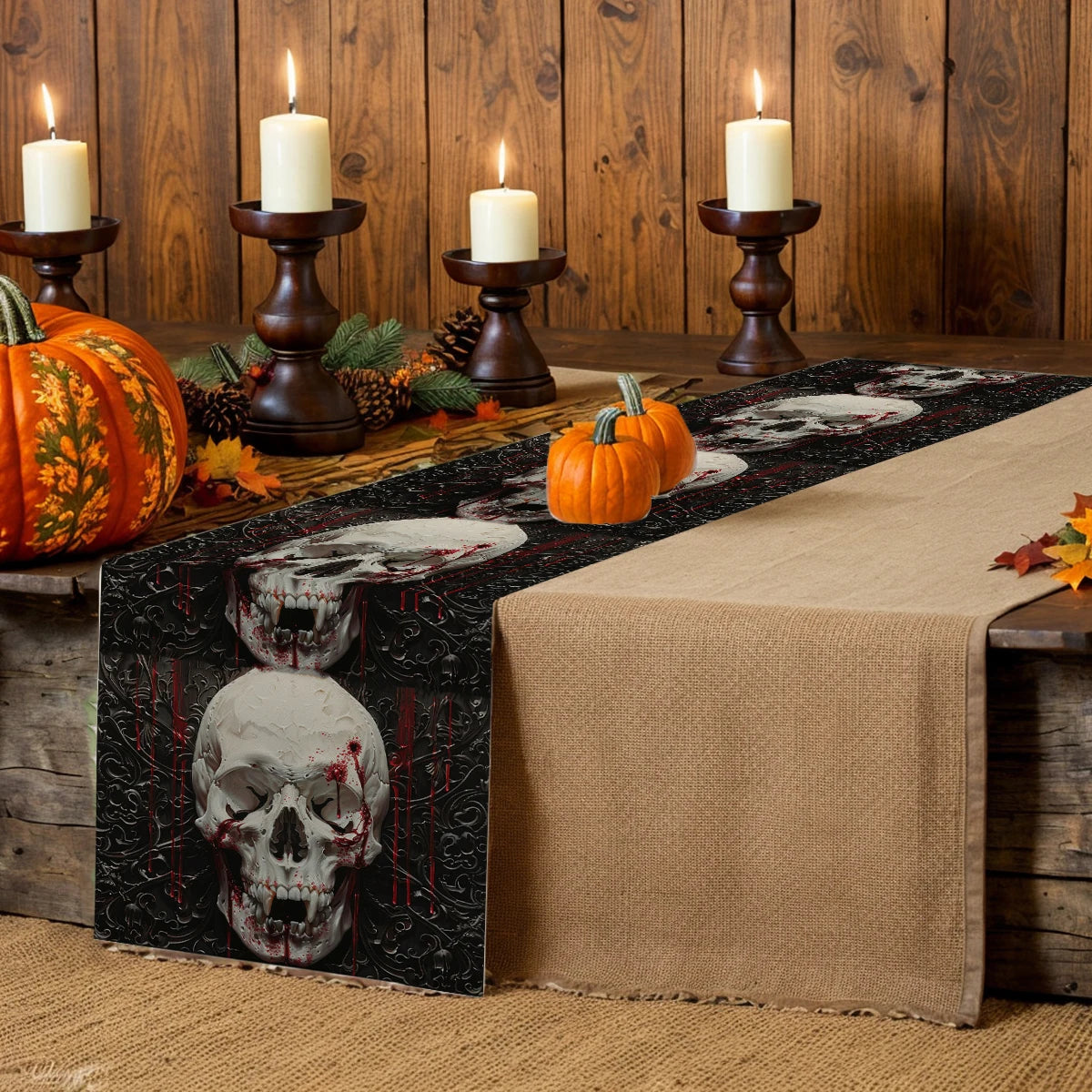 イベント・ハロウィングッズ|スカル柄 テーブルランナー 装飾