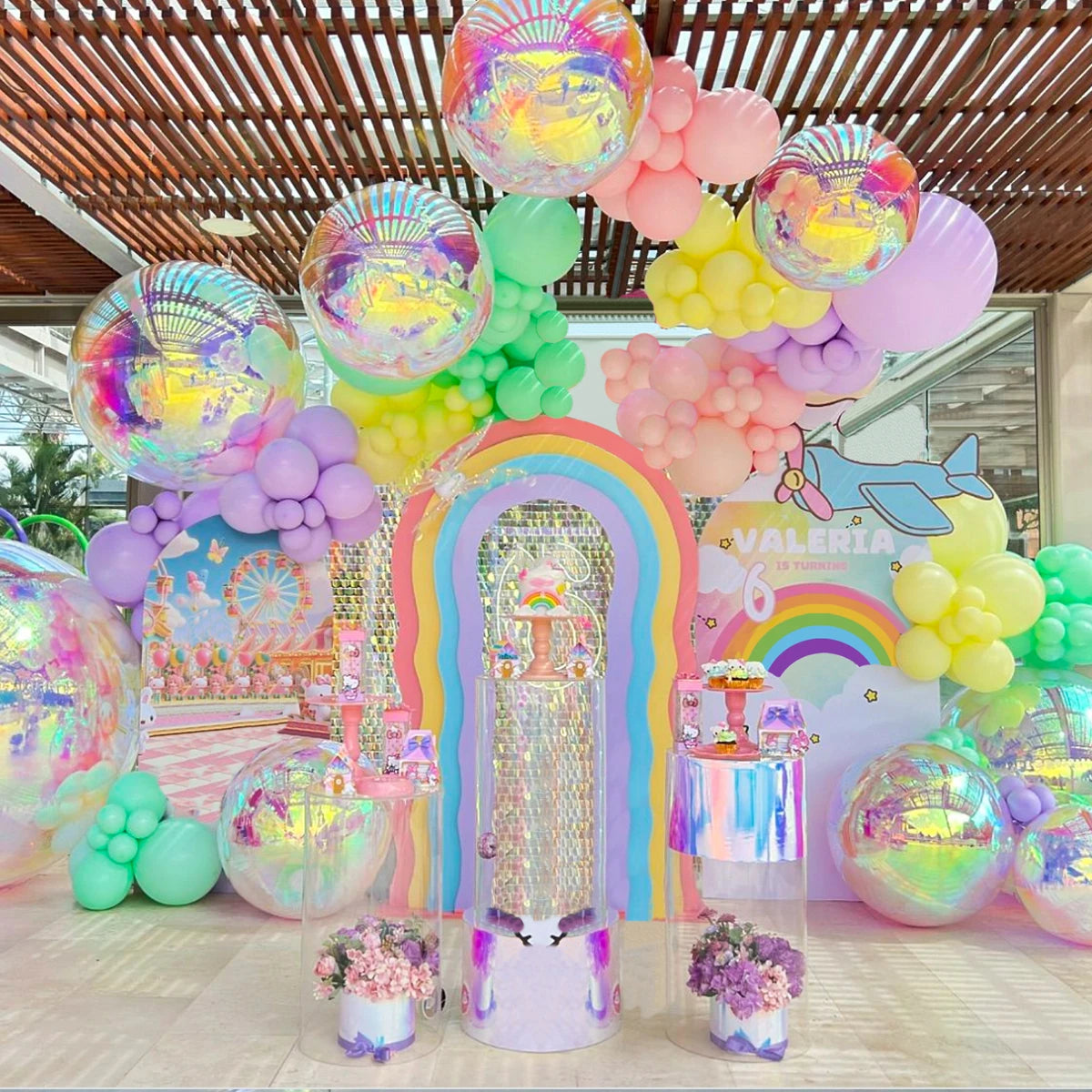イベント・バルーン装飾 |レインボーカラーホロバルーン| 1/3/5個