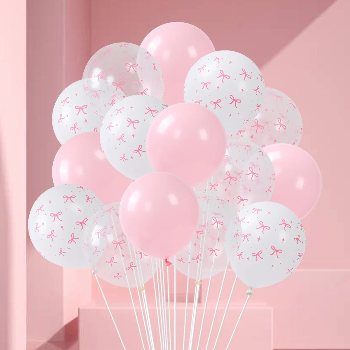 ピンクリボン付きラテックスバルーンセット