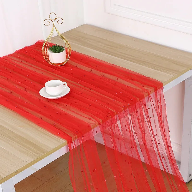 インテリア・パーティ装飾 | パール付きチュールテーブルクロス