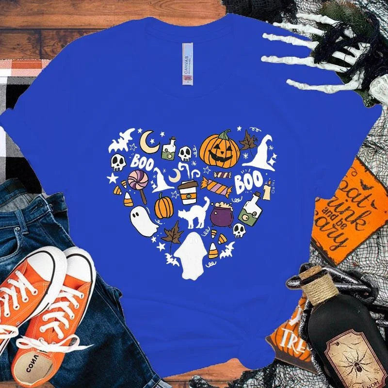 イベント・ハロウィングッズ|レディース パンプキンハート柄 Tシャツ(XS~4XL)