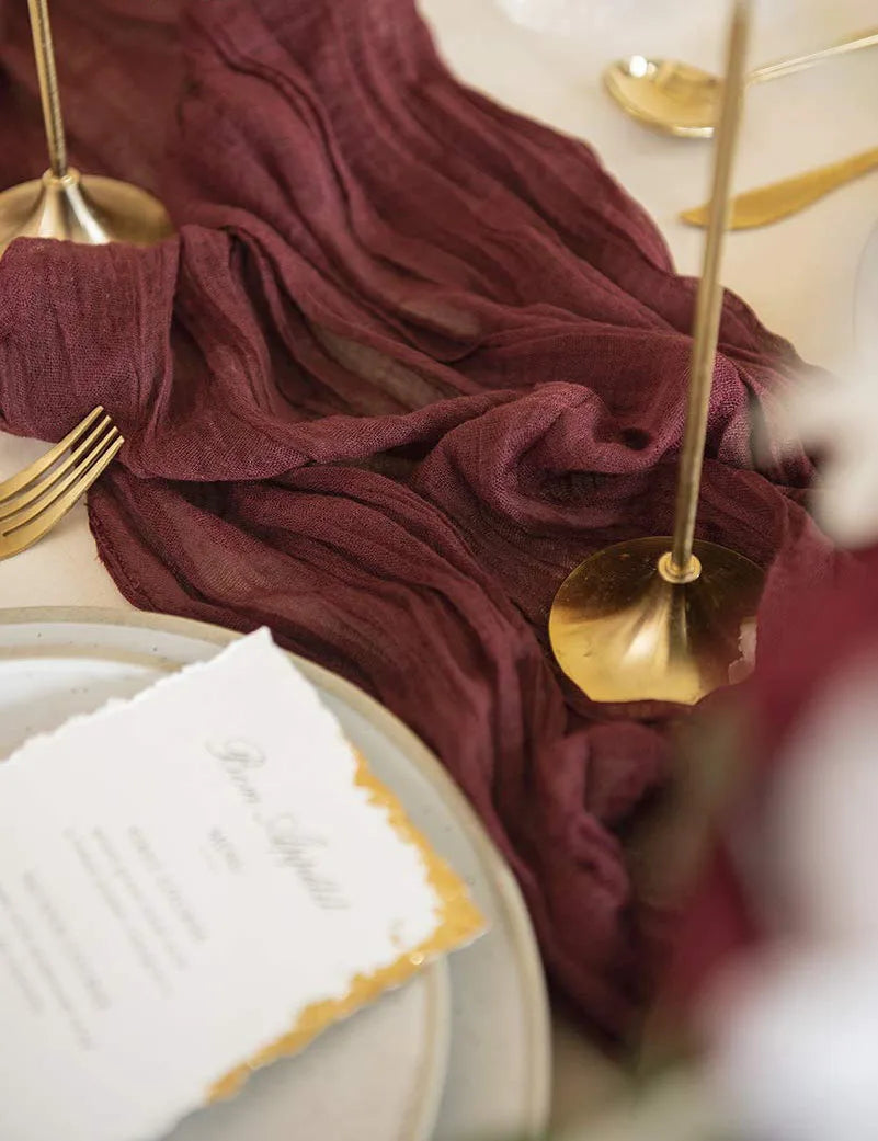 インテリア・パーティ装飾 | ワッシャー加工テーブルランナー6枚セット | 全長1.8m/3.4m/4m