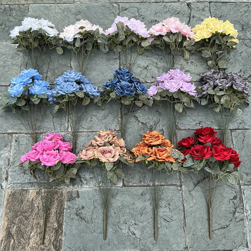 パーティー・インテリア装飾| 造花ダイヤモンドローズブーケ9輪1束(50c)