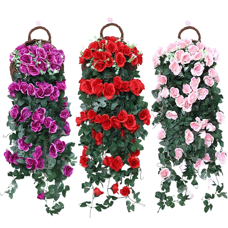 造花ハンギングローズ&アイビー壁掛け