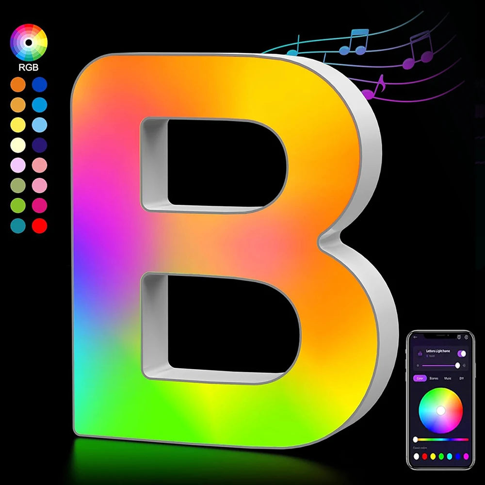 【LED装飾】LEDライト・デコレーションライト(数字/アルファベット)調光可能 レインボーカラー