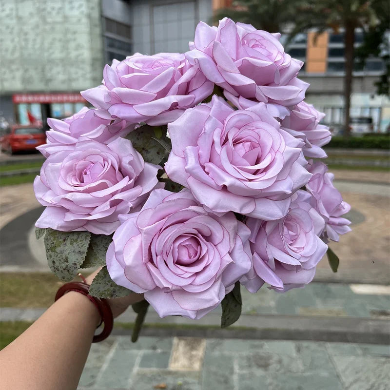 パーティー・インテリア装飾| 造花ダイヤモンドローズブーケ9輪1束(50c)