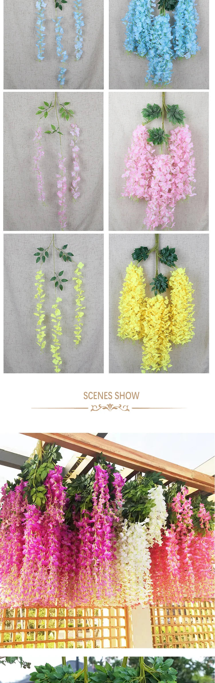 パーティー・インテリア装飾|藤の花シルク造花12個セット(110c)