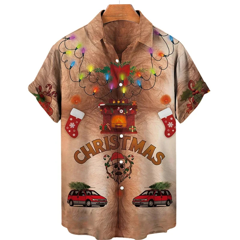 イベント・クリスマスグッズ| メンズ用 ユニーククリスマス柄プリントシャツ(XS~5XL)