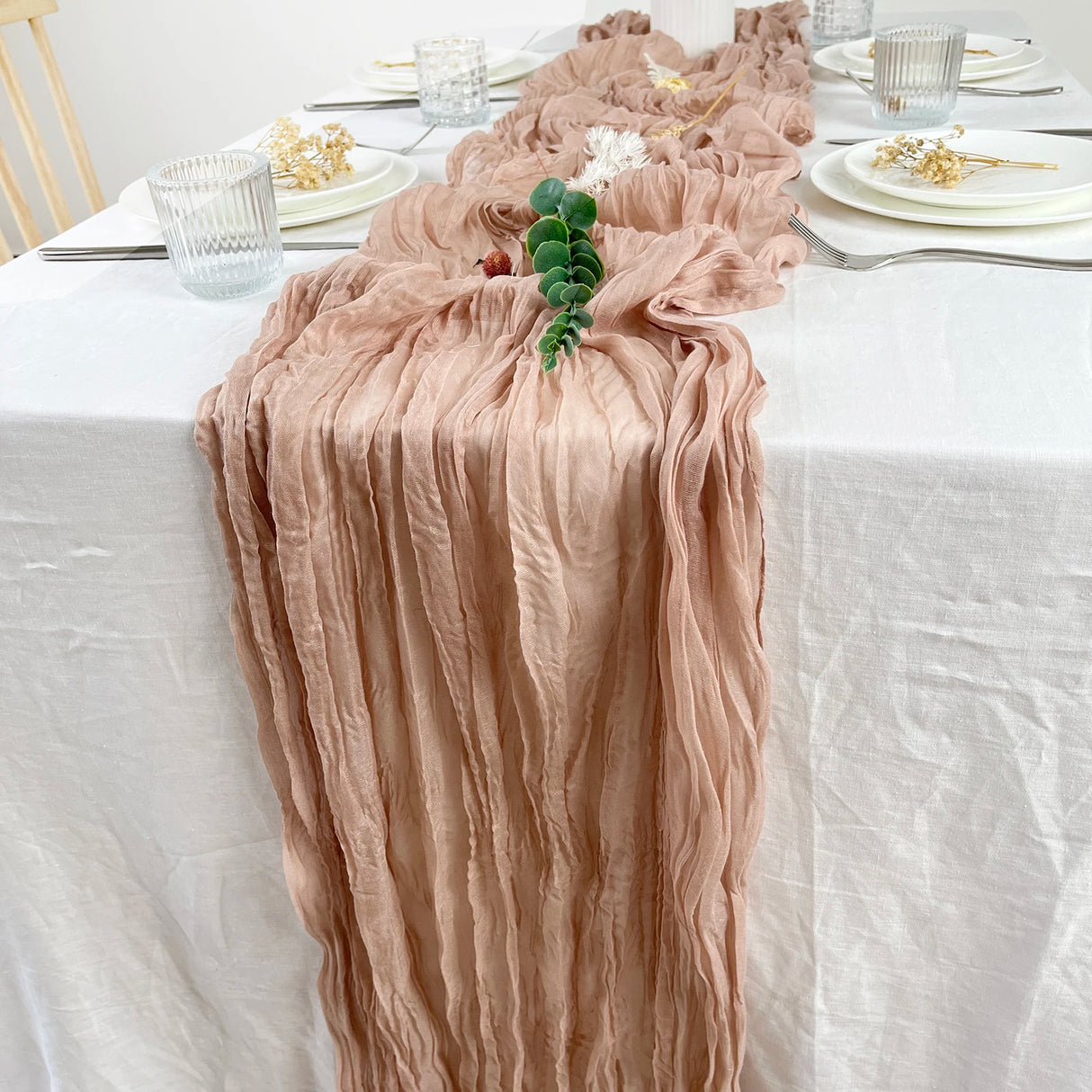 インテリア・パーティ装飾 | ワッシャー加工素材テーブルランナー | 全長0.5m/1.8m/3.4m/4m 結婚式に最適