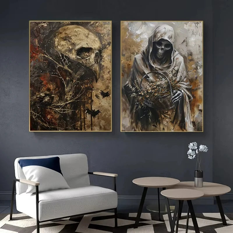 イベント・ハロウィングッズ|不気味な抽象スケルトンキャンバスアート