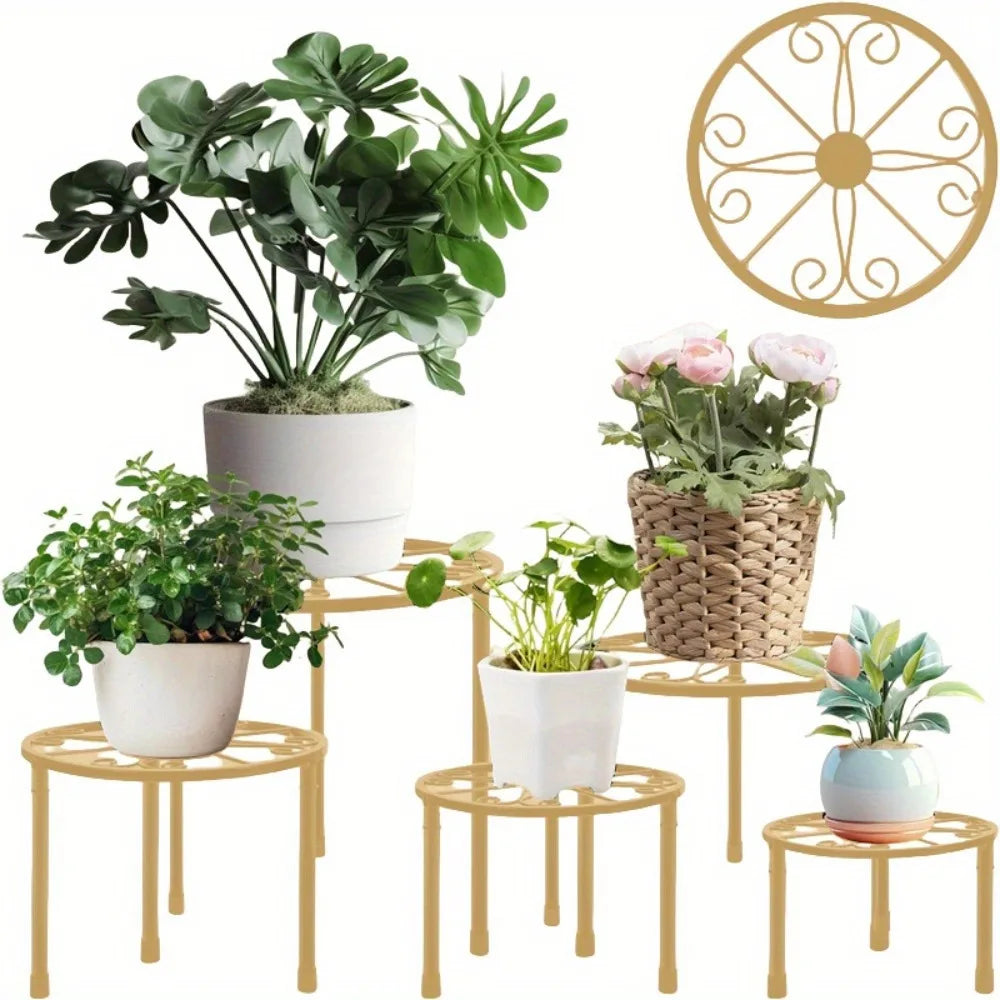 屋内外対応ゴールド植木鉢ホルダーセット