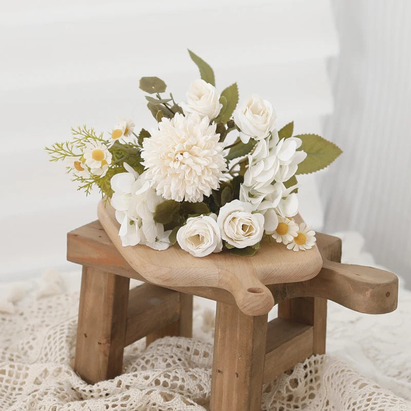 パーティー・インテリア装飾|シルク造花ローズ・ひまわり・アジサイセット(長さ約30㎝)