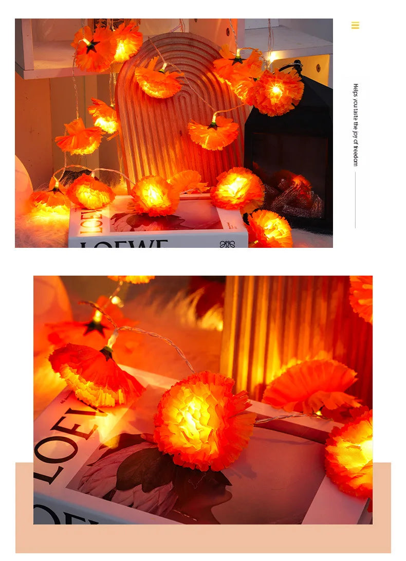 イベント・ハロウィン装飾|マリーゴールドガーランドライト デコレーション(1.5M/3M)