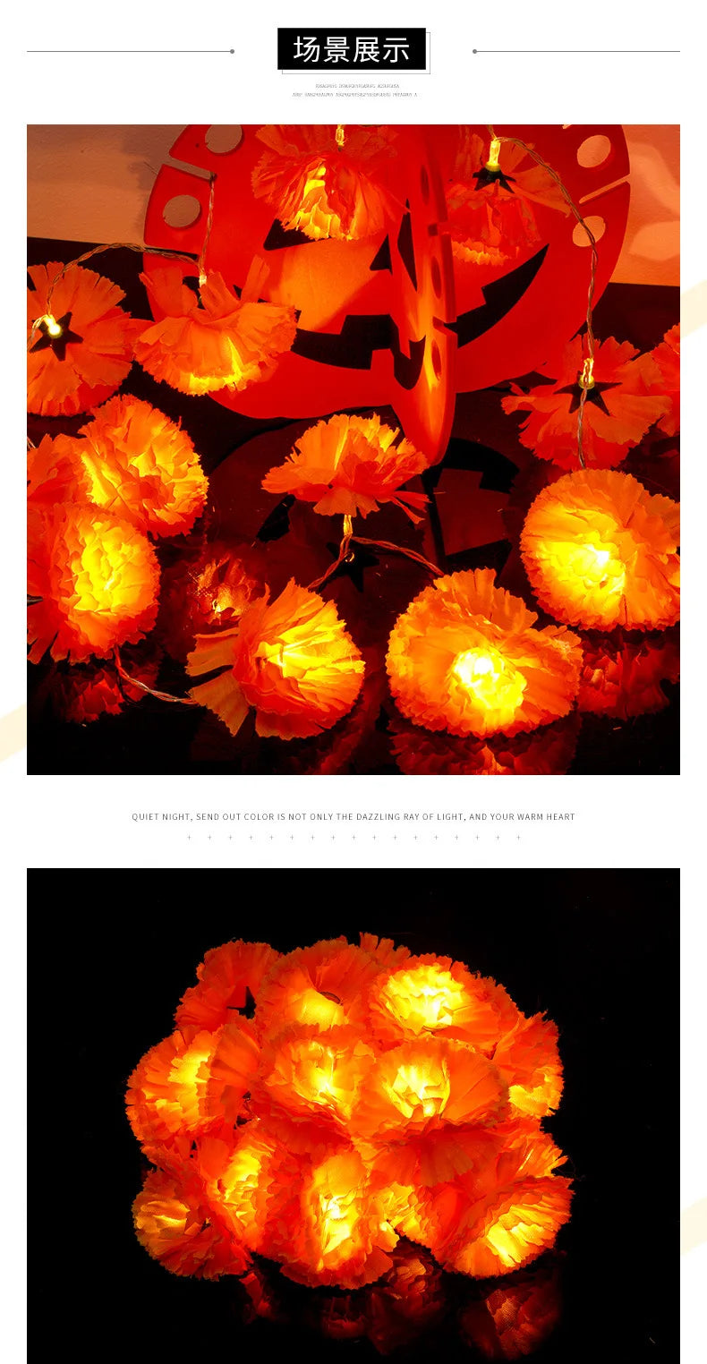 イベント・ハロウィン装飾|マリーゴールドガーランドライト デコレーション(1.5M/3M)