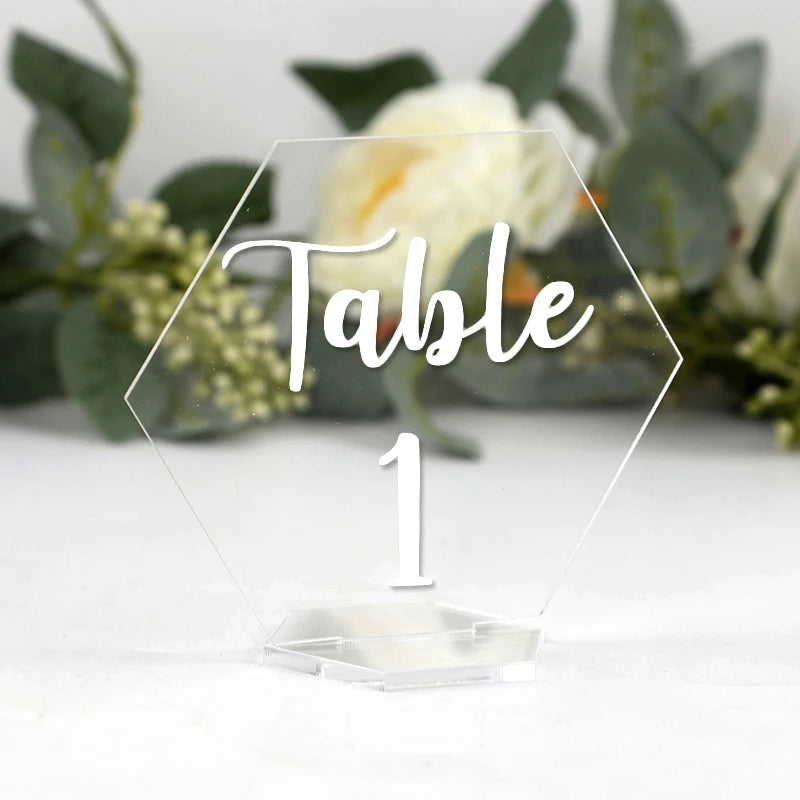 イベント・結婚式装飾|透明アクリル六角形テーブルサインセット